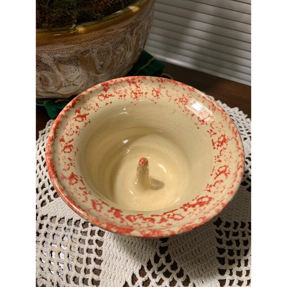 Handmade Red & Cream Speckled Ceramic Apple Baker Dish Bowl 4" Diameter - Picture 1 of 6